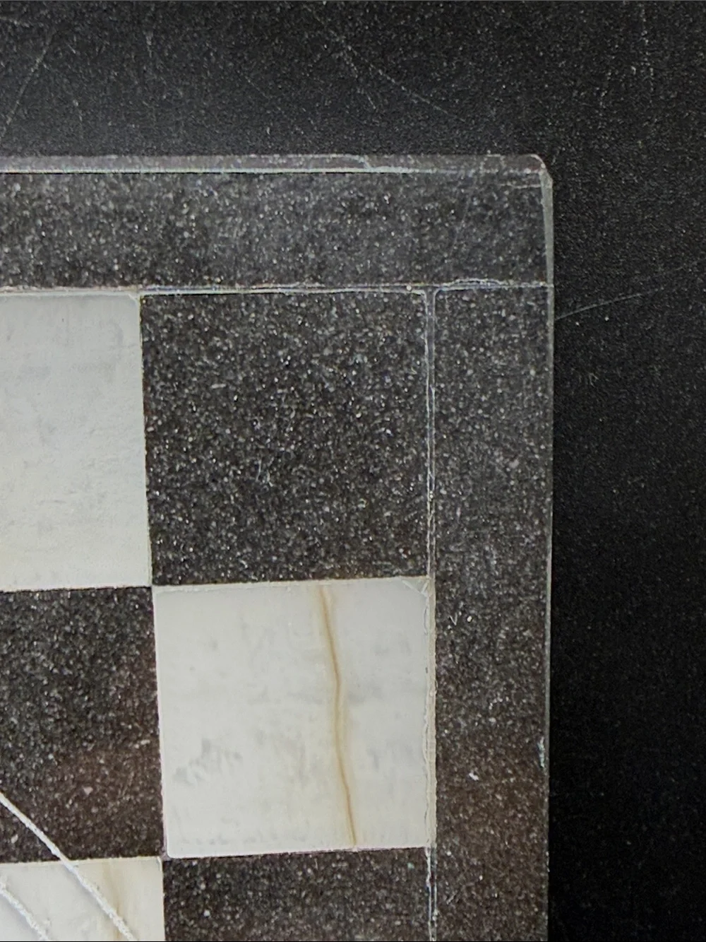 Black & White Stone Etched Mayan Pyramid Motif Chessboard Game Board Home Decor